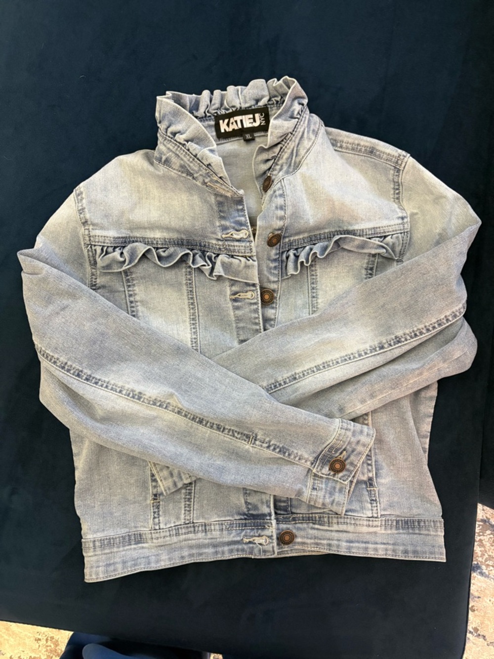 Katie J NYC Ruffle Denim Jacket size XL